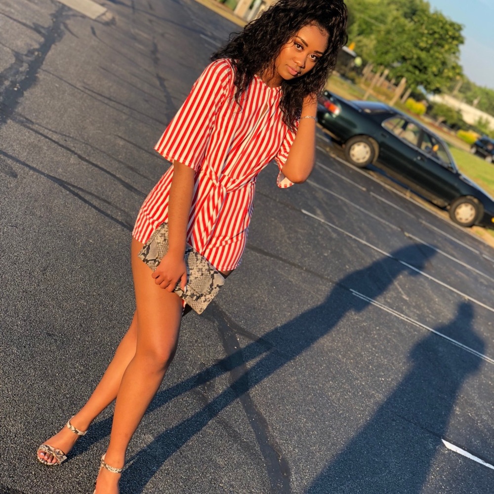 Red and White Front Tie Romper